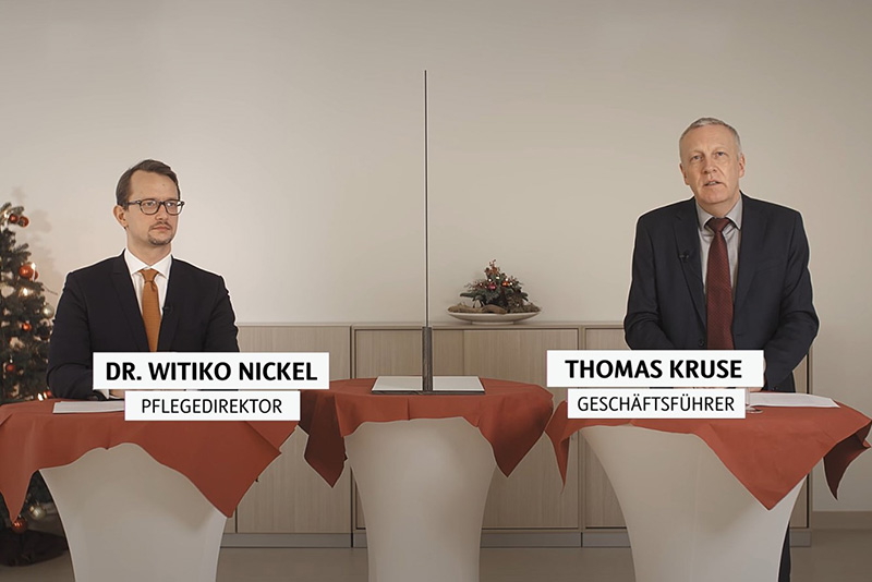 Standbild aus dem Video, mit Pflegedirektor Dr. Witiko Nickel und Geschäftsführer Thomas Kruse (Video: Dan Vogt) Standbild aus dem Video, mit Pflegedirektor Dr. Witiko Nickel und Geschäftsführer Thomas Kruse (Video: Dan Vogt)