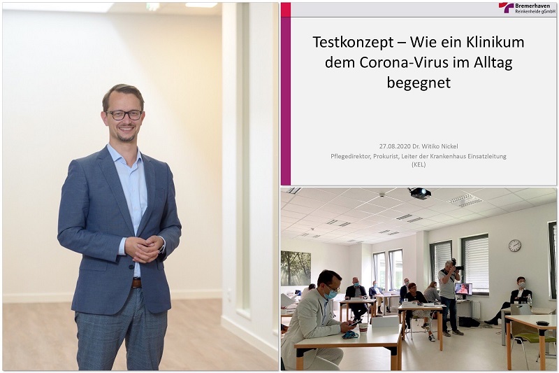 Titelbild zum Videovortrag "Testkonzept - Wie ein Klinikum dem Corona-Virus im Alltag begegnet" von Dr. Witiko Nickel, Pflegedirektor und Leiter der Krankenhaus Einsatzleitung Titelbild zum Videovortrag "Testkonzept - Wie ein Klinikum dem Corona-Virus im Alltag begegnet" von Dr. Witiko Nickel, Pflegedirektor und Leiter der Krankenhaus Einsatzleitung