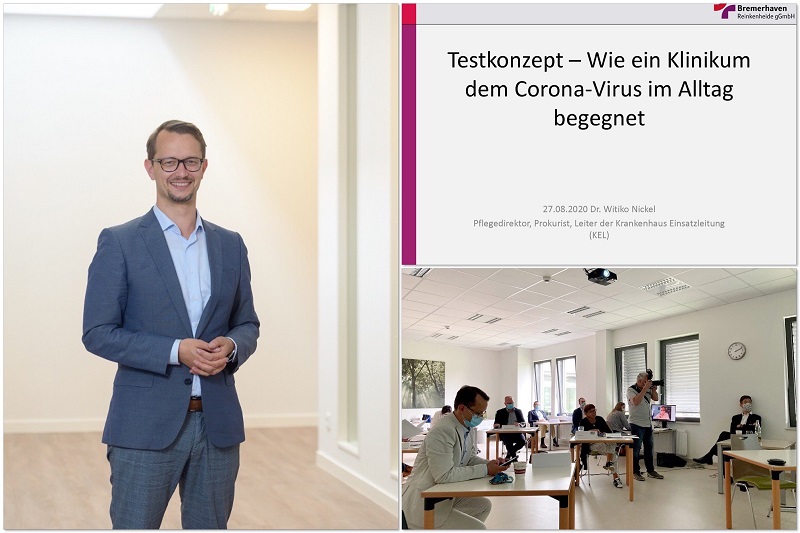 Titelbild zum Videovortrag "Testkonzept - Wie ein Klinikum dem Corona-Virus im Alltag begegnet" von Dr. Witiko Nickel, Pflegedirektor und Leiter der Krankenhaus Einsatzleitung